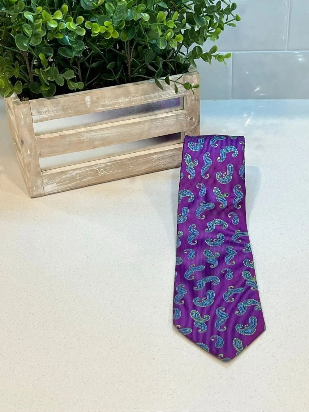 Ted Baker London Men's Jacquard Paisley Ribbed Necktie Purple Blue Green